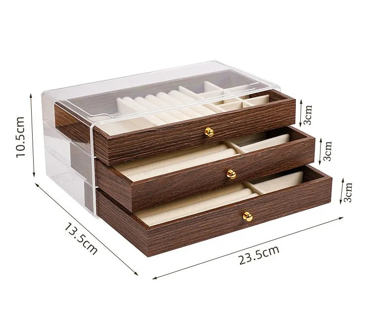 HeritageBox™ — 3-Drawer Wooden Jewelry Organizer with Clear Display Lid / Display, Protect, and Organize Your Entire Jewelry Collection in One Elegant Piece!